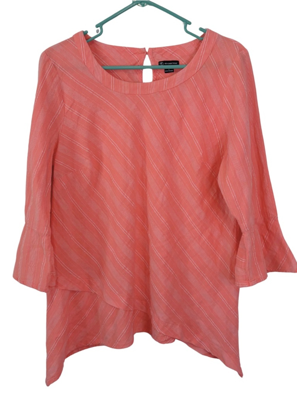 3/$20 New Directions Coral Striped Scoop Neck 3/4 Sleeve Tunic
